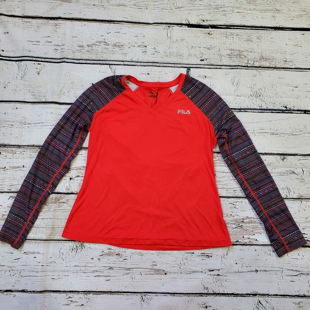 Women's FILA SPORT® Printed V-Neck Long Sleeve Workout Top - Size Large